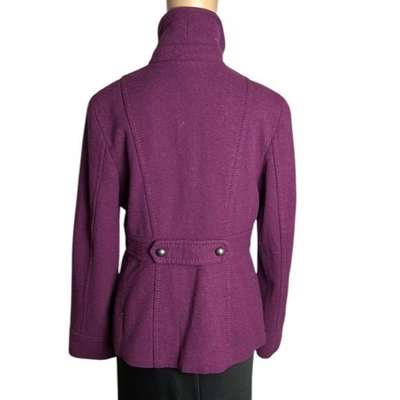 H&M steampunk jacket women 10, pea coat ,wool blend ,military style,burgundy - Picture 7 of 16